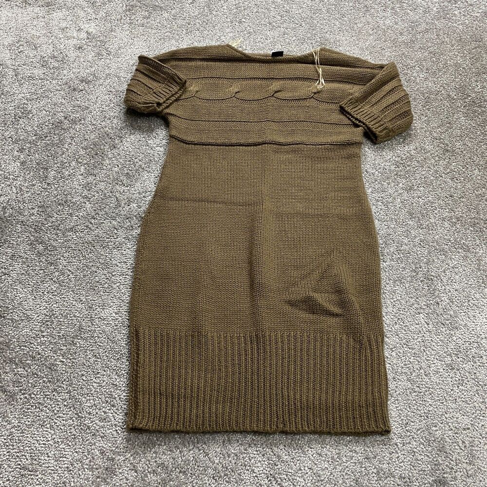 Attention Sweater Dress Womens Small Brown Shift Chunky Knit Short Sleeve Ladies